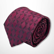 Load image into Gallery viewer, Dark Red Pattern With Geometric Silk Tie – Skinny 70mm