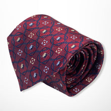 Load image into Gallery viewer, Dark Red Pattern With Yellow and Blue Geometric Silk Tie – Regular 100mm