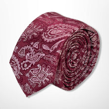 Load image into Gallery viewer, Dark Red Paisley With White Floral Silk Tie – Skinny 60mm