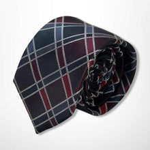Load image into Gallery viewer, England Red and Blue Tartan With Silver Stripes Silk Tie – Skinny 70mm