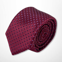 Load image into Gallery viewer, Dark Red Geometric With Black Pin Dots Silk Tie – Skinny 60mm