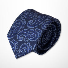 Load image into Gallery viewer, Navy Paisley With Light Blue Floral Silk Tie – Skinny 70mm