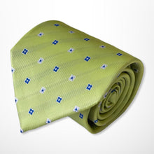 Load image into Gallery viewer, Candy Green Tartan With White and Navy Flower Silk Tie – Regular 100mm