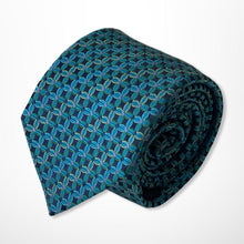 Load image into Gallery viewer, Dark Green Geometric With Mint Ancient Coins Silk Tie – Skinny 75mm