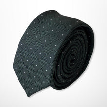 Load image into Gallery viewer, Dark Green Knit With Square and White Pin Dots Silk Tie – Skinny 50mm