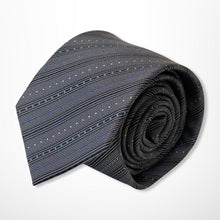 Load image into Gallery viewer, Dark Grey Monochromatic With White and Blue Pin Dots Silk Tie – Skinny 70mm