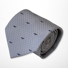 Load image into Gallery viewer, Grey Pattern With Navy Whale and Pin Dots Silk Tie – Regular 80mm