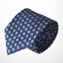 Load image into Gallery viewer, Navy Floral With White Flower Silk Tie – Regular 80mm