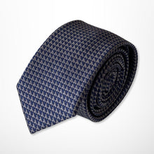 Load image into Gallery viewer, Navy Geometric With Silver Grenadine Silk Tie – Skinny 60mm