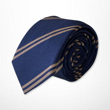 Load image into Gallery viewer, Navy Awning With Brown Stripes Silk Tie – Skinny 60mm