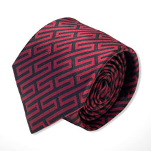 Load image into Gallery viewer, Dark Red Pattern With Black Stripes Geometric Silk Tie – Skinny 75mm