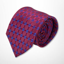 Load image into Gallery viewer, Dark Red Check With Purple Polka Dots Silk Tie – Regular 80mm