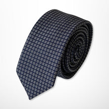 Load image into Gallery viewer, Navy Micro Check With Grey Pin Dots Silk Tie – Skinny 50mm