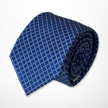 Load image into Gallery viewer, Navy Twill With White Check Silk Tie – Skinny 70mm