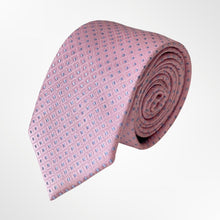 Load image into Gallery viewer, Light Pink Geographic With Silver Pin Dots Silk Tie – Skinny 70mm