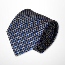 Load image into Gallery viewer, Navy Micro Check With Blue Geometry Silk Tie – Skinny 75mm