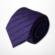 Load image into Gallery viewer, Dark Purple Tartan With Black and Purple Stripes Silk Tie – Skinny 60mm