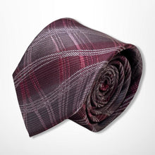 Load image into Gallery viewer, Light Red Geometric With White Stripes Curve Silk Tie – Skinny 70mm