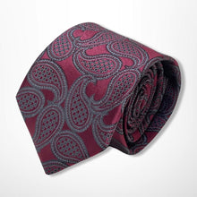 Load image into Gallery viewer, Dark Red Paisley With White and Black Floral Silk Tie – Skinny 70mm