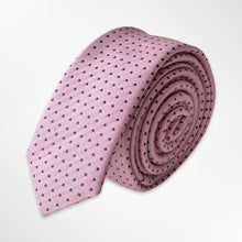 Load image into Gallery viewer, Light Pink Geographic With Black Pin Dots Silk Tie – Skinny 50mm