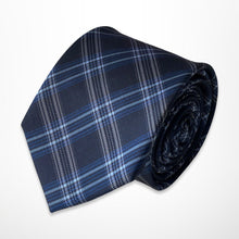 Load image into Gallery viewer, England Navy Tartan With White Stripes Silk Tie – Skinny 70mm