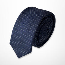 Load image into Gallery viewer, Navy Micro Check With White Cross Silk Tie – Skinny 50mm