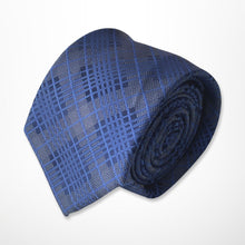 Load image into Gallery viewer, Navy Tartan With Blue Stripes Silk Tie – Skinny 70mm