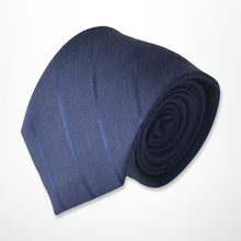 Load image into Gallery viewer, Navy Awning With Dark Blue Stripes Silk Tie – Skinny 70mm