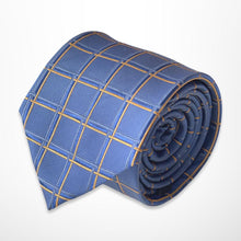 Load image into Gallery viewer, Blue Check With Orange Stripes Silk Tie – Regular 80mm