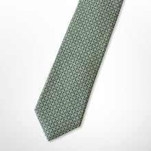 Load image into Gallery viewer, Green Knit With Mint and White Geometric Silk Tie – Skinny 70mm