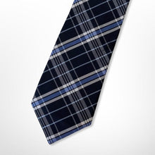 Load image into Gallery viewer, Dark Blue Tartan With Light Blue and White Stripes Silk Tie – Regular 80mm