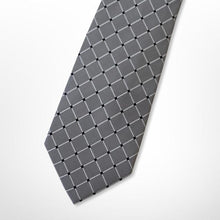 Load image into Gallery viewer, Grey Check With White Stripes and Black Pin Dots Silk Tie – Regular 80mm