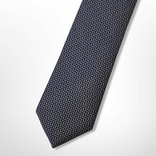 Load image into Gallery viewer, Dark Grey Herringbone With White Stripes Silk Tie – Skinny 60mm