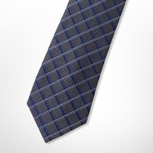 Load image into Gallery viewer, Grey Tartan WIth Light Blue and Navy Stripes Silk Tie – Skinny 75mm