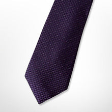 Load image into Gallery viewer, Dark Purple Knit With White Pin Dots Silk Tie – Skinny 75mm