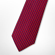 Load image into Gallery viewer, Red Check With Navy and Light Red Square Silk Tie – Skinny 70mm