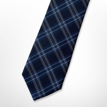 Load image into Gallery viewer, England Navy Tartan With White Stripes Silk Tie – Skinny 70mm