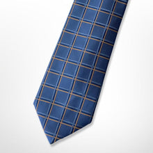 Load image into Gallery viewer, Blue Check With Orange Stripes Silk Tie – Regular 80mm