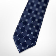 Load image into Gallery viewer, Navy Geometric With Light Blue Square and Dark Blue Polka Dots Silk Tie – Regular 90mm