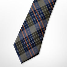 Load image into Gallery viewer, Dark Green Tartan With Orange and Blue Stripes Silk Tie – Skinny 70mm