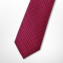 Load image into Gallery viewer, Red Pattern With Purple and White Geometric Silk Tie – Skinny 75mm