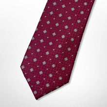 Load image into Gallery viewer, Dark Red Pattern With White Lines and Pin Dots Silk Tie – Skinny 75mm