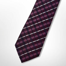 Load image into Gallery viewer, England Dark Red Tartan With White and Pink Stripes Silk Tie – Skinny 70mm
