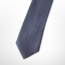 Load image into Gallery viewer, Navy Geometric With Silver Scales Silk Tie – Skinny 60mm