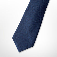 Load image into Gallery viewer, Navy Geometric With Floral Pattern Silk Tie – Skinny 75mm