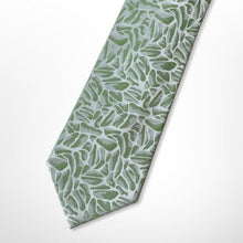 Load image into Gallery viewer, Green Pattern With Silver Mint Leaves Silk Tie – Regular 100mm