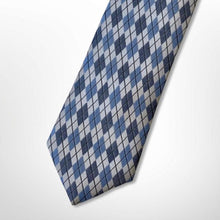 Load image into Gallery viewer, Grey Argyle With Light Blue and Grey Rhombus Silk Tie – Skinny 65mm