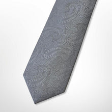 Load image into Gallery viewer, Grey Paisley With Silver Floral Silk Tie – Regular 100mm