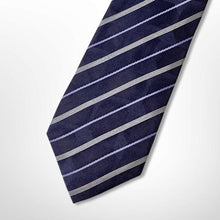 Load image into Gallery viewer, Dark Blue Repp With Purple and Light Yellow Stripes Silk Tie – Regular 85mm