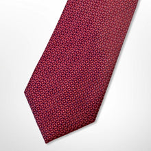 Load image into Gallery viewer, Red Geometric With Light Red and Navy Pin Dots Silk Tie – Regular 90mm